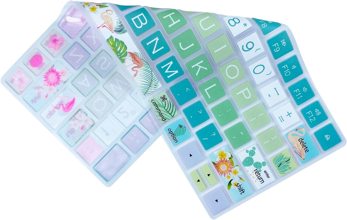 Green Gradient Tropical Style Keyboard Cover – Silicone Protective Film with Floral & Nature Print, Waterproof & Dustproof, Washable