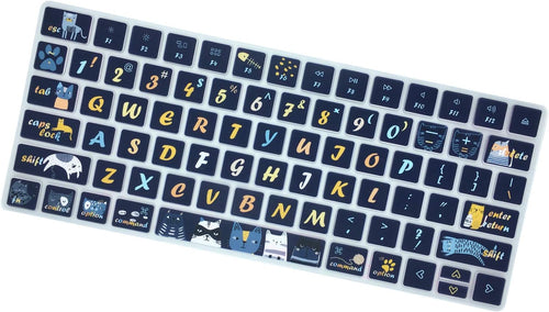 Dark Blue Cat & Night Sky Keyboard Cover – Silicone Protective Film, Waterproof & Dustproof, Washable & Reusable