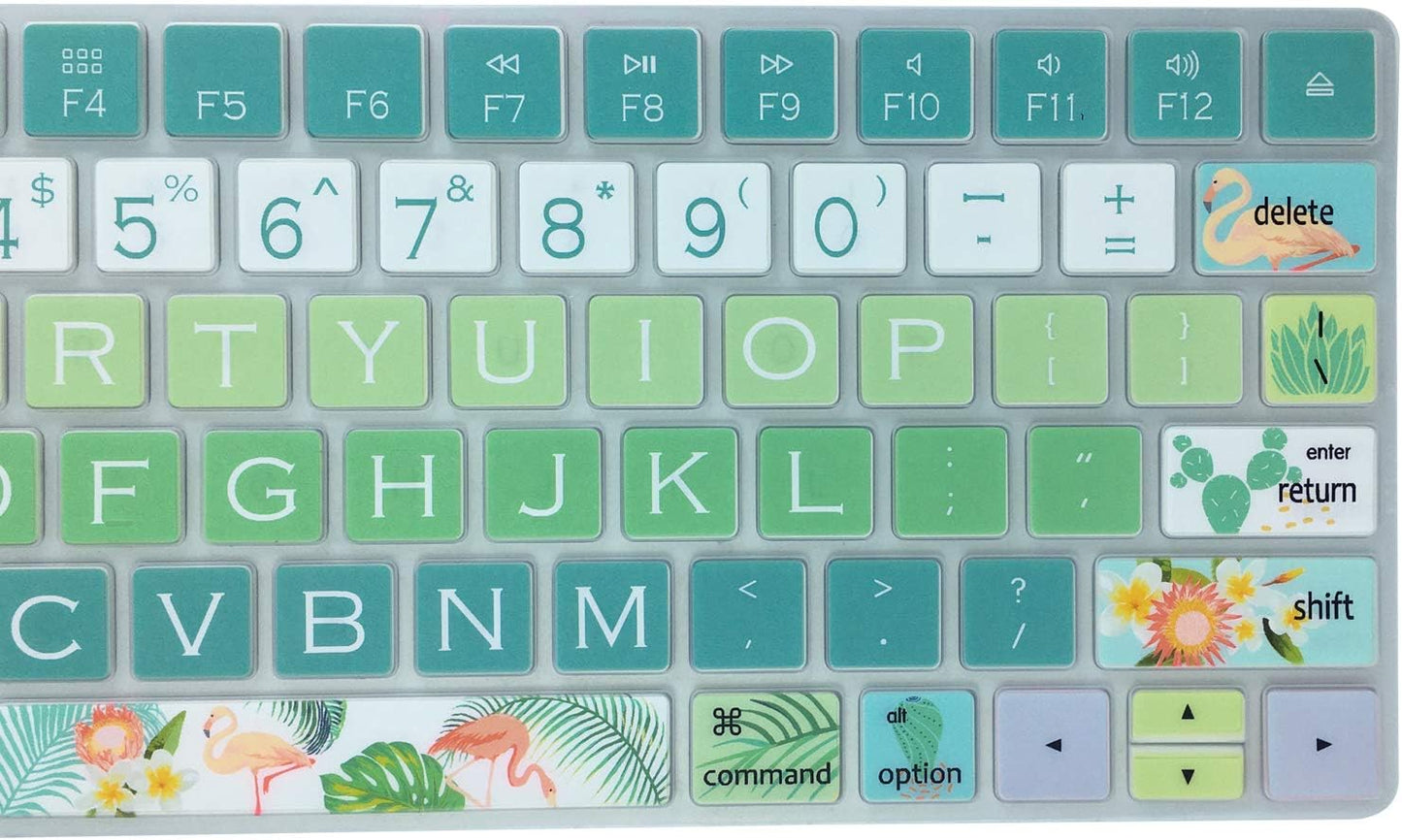 Green Gradient Tropical Style Keyboard Cover – Silicone Protective Film with Floral & Nature Print, Waterproof & Dustproof, Washable