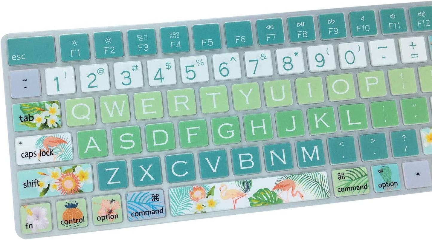 Green Gradient Tropical Style Keyboard Cover – Silicone Protective Film with Floral & Nature Print, Waterproof & Dustproof, Washable