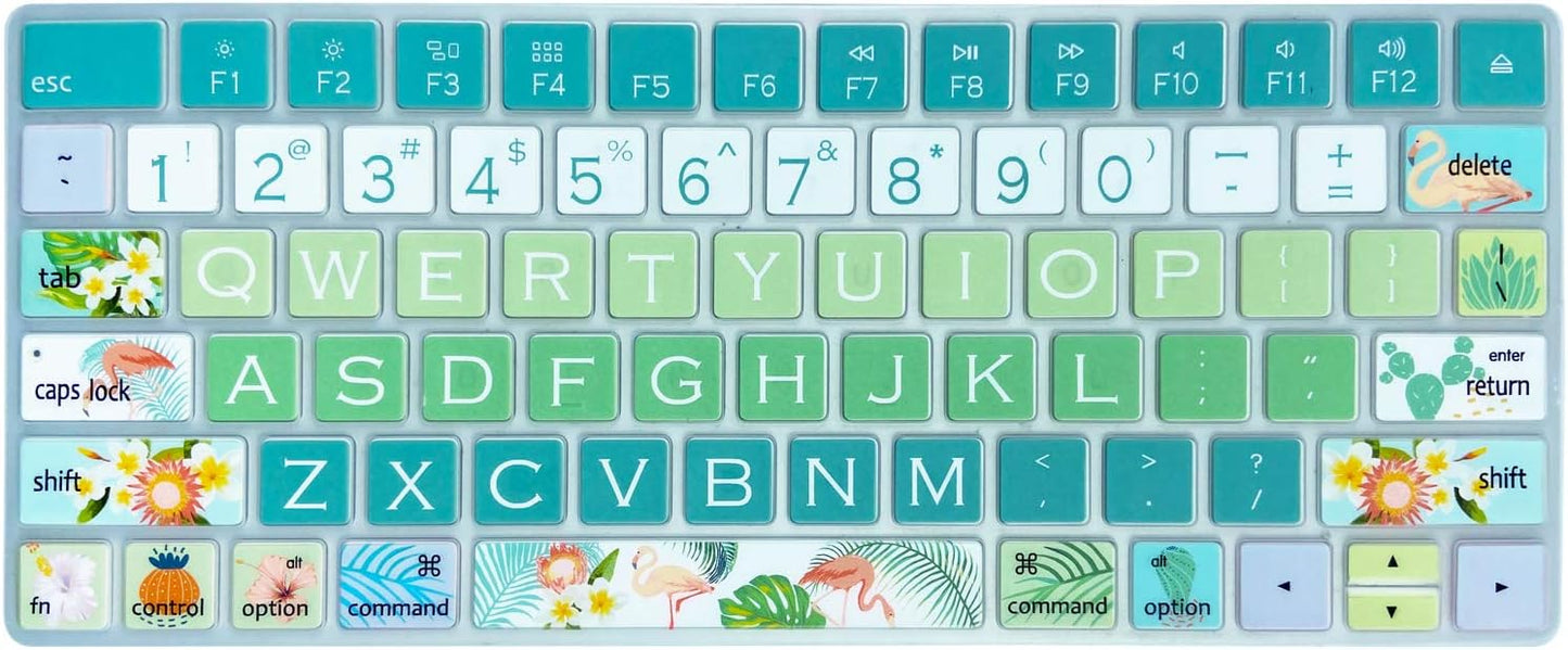 Green Gradient Tropical Style Keyboard Cover – Silicone Protective Film with Floral & Nature Print, Waterproof & Dustproof, Washable