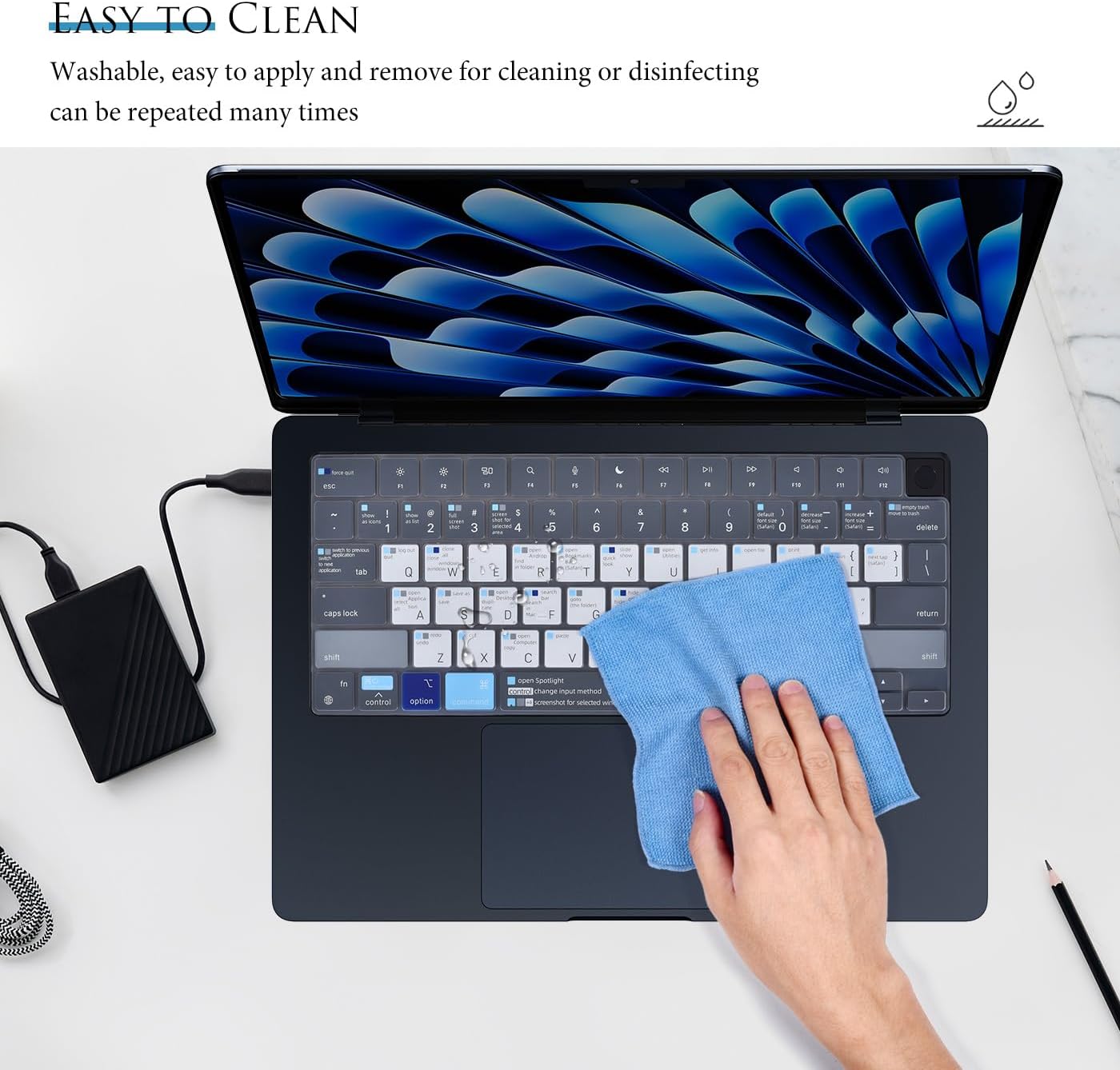 Business Style Blue & White Keyboard Cover | Dustproof, Waterproof, Ultra-Thin & Silent Typing