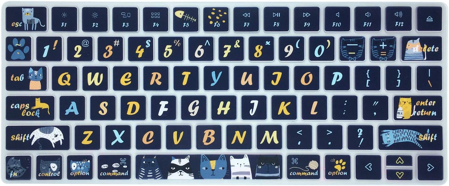 Dark Blue Cat & Night Sky Keyboard Cover – Silicone Protective Film, Waterproof & Dustproof, Washable & Reusable