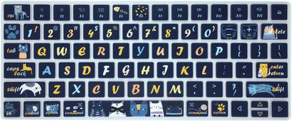 Dark Blue Cat & Night Sky Keyboard Cover – Silicone Protective Film, Waterproof & Dustproof, Washable & Reusable
