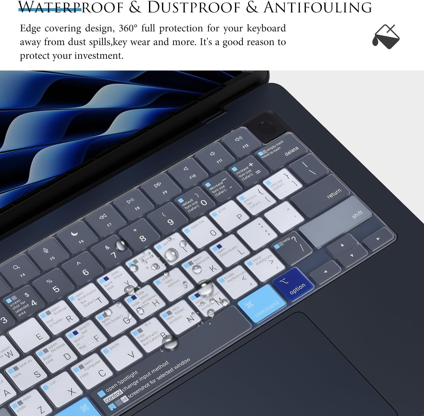 Business Style Blue & White Keyboard Cover | Dustproof, Waterproof, Ultra-Thin & Silent Typing