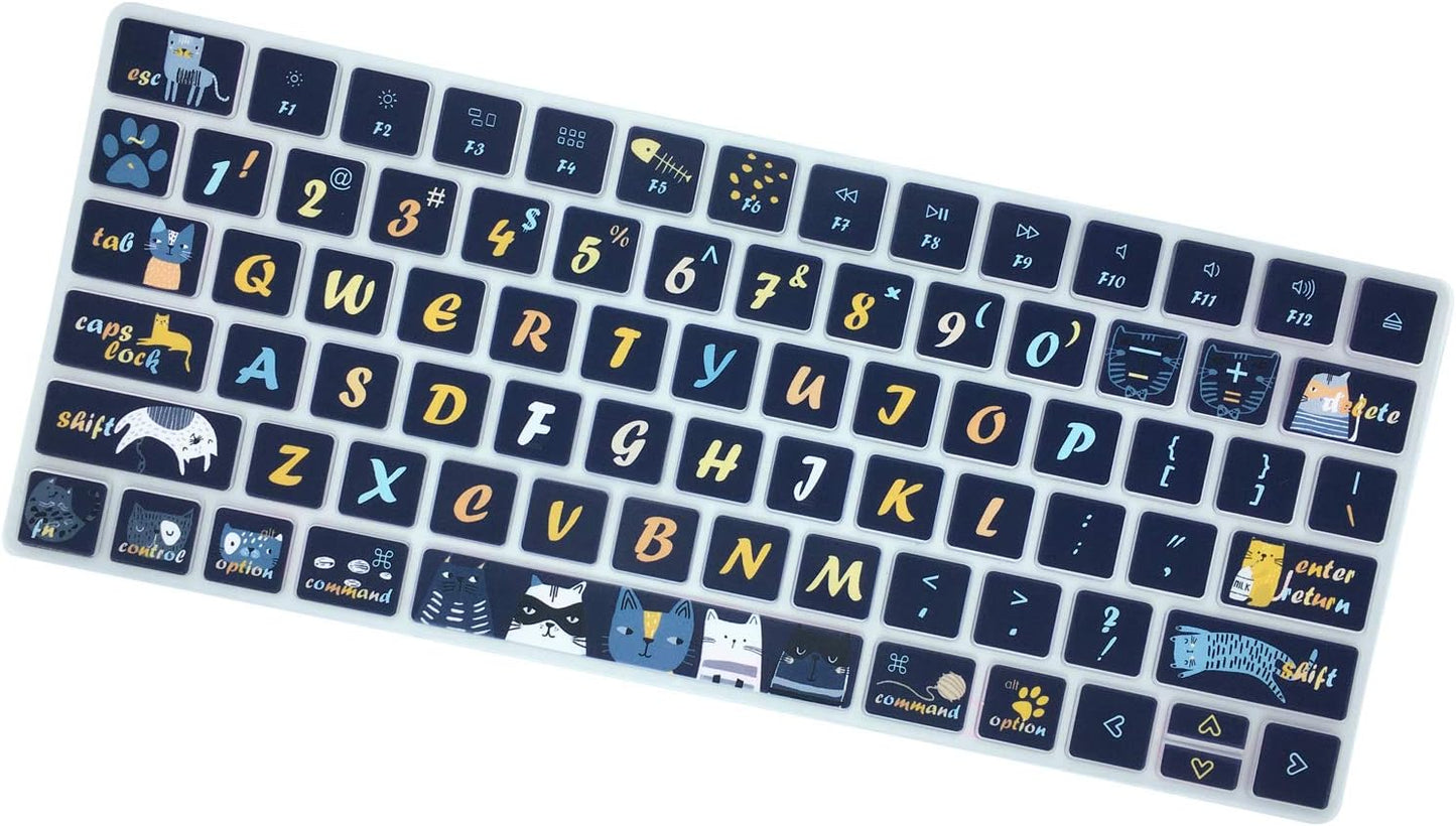 Dark Blue Cat & Night Sky Keyboard Cover – Silicone Protective Film, Waterproof & Dustproof, Washable & Reusable