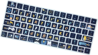 Dark Blue Cat & Night Sky Keyboard Cover – Silicone Protective Film, Waterproof & Dustproof, Washable & Reusable