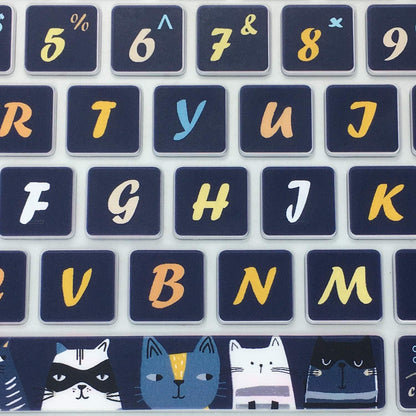 Dark Blue Cat & Night Sky Keyboard Cover – Silicone Protective Film, Waterproof & Dustproof, Washable & Reusable