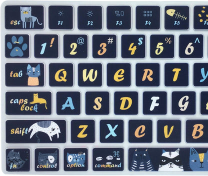 Dark Blue Cat & Night Sky Keyboard Cover – Silicone Protective Film, Waterproof & Dustproof, Washable & Reusable