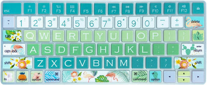 Green Gradient Tropical Style Keyboard Cover – Silicone Protective Film with Floral & Nature Print, Waterproof & Dustproof, Washable