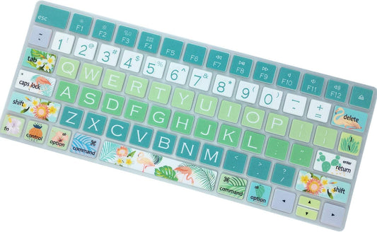 Green Gradient Tropical Style Keyboard Cover – Silicone Protective Film with Floral & Nature Print, Waterproof & Dustproof, Washable