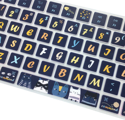 Dark Blue Cat & Night Sky Keyboard Cover – Silicone Protective Film, Waterproof & Dustproof, Washable & Reusable
